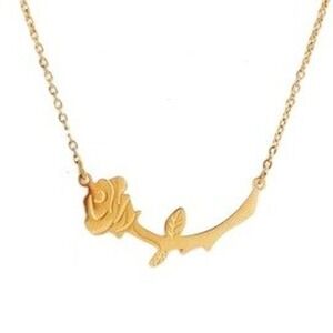 18k Gold Plated Rose Flower Pendant Necklace Horizontal Stem Floral Jewelry
